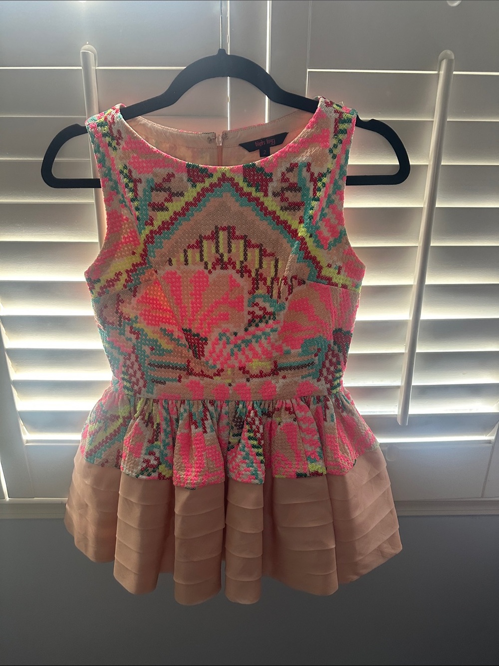 Anthropologie Neon Pink Multicolor Peplum Tank Top